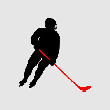 recommend clip art: High details of ice hockey silhouette. Minimal symbol and logo of sport. Fit for element design, background, banner, backdrop, cover, logotype. Isolated on black background. Vector Eps 10