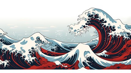 waves in the ocean chinese art - obrazy, fototapety, plakaty