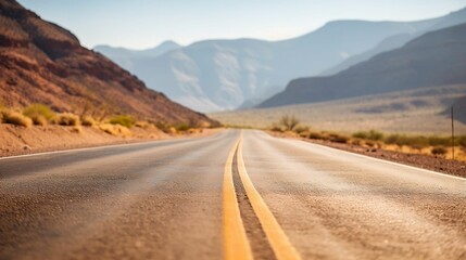 "Blurry desert road with warm tones, evoking adventure
