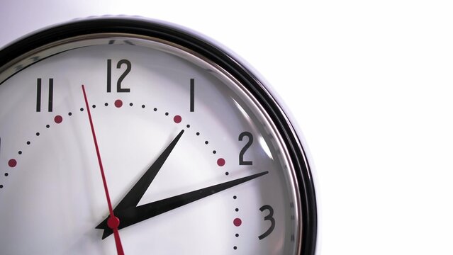Analog Clock Face with Clock Hands on White Background