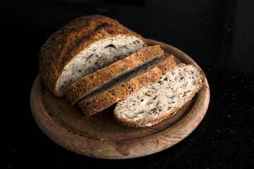 grain bread on a wooden board