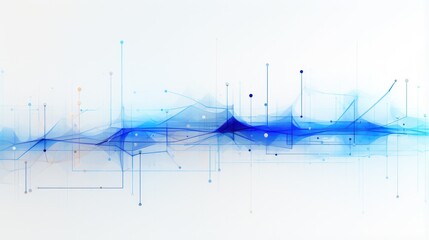 data visualization hi-tech futuristic illustration in blue neon color palette with dots connected on white background