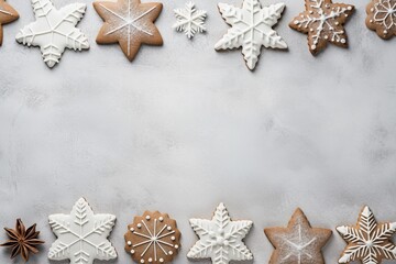 Festive, beautiful and delicious cookies on a white Christmas and New Year background.