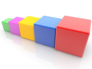 Cubes of different colors are arranged in a row