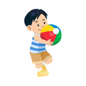 Boy holding ball hand drawn illustration