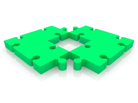 A green puzzle square with missing puzzle pieces