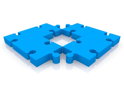 A blue puzzle square with missing puzzle pieces