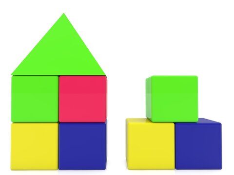 Toy cube houses on a white background
