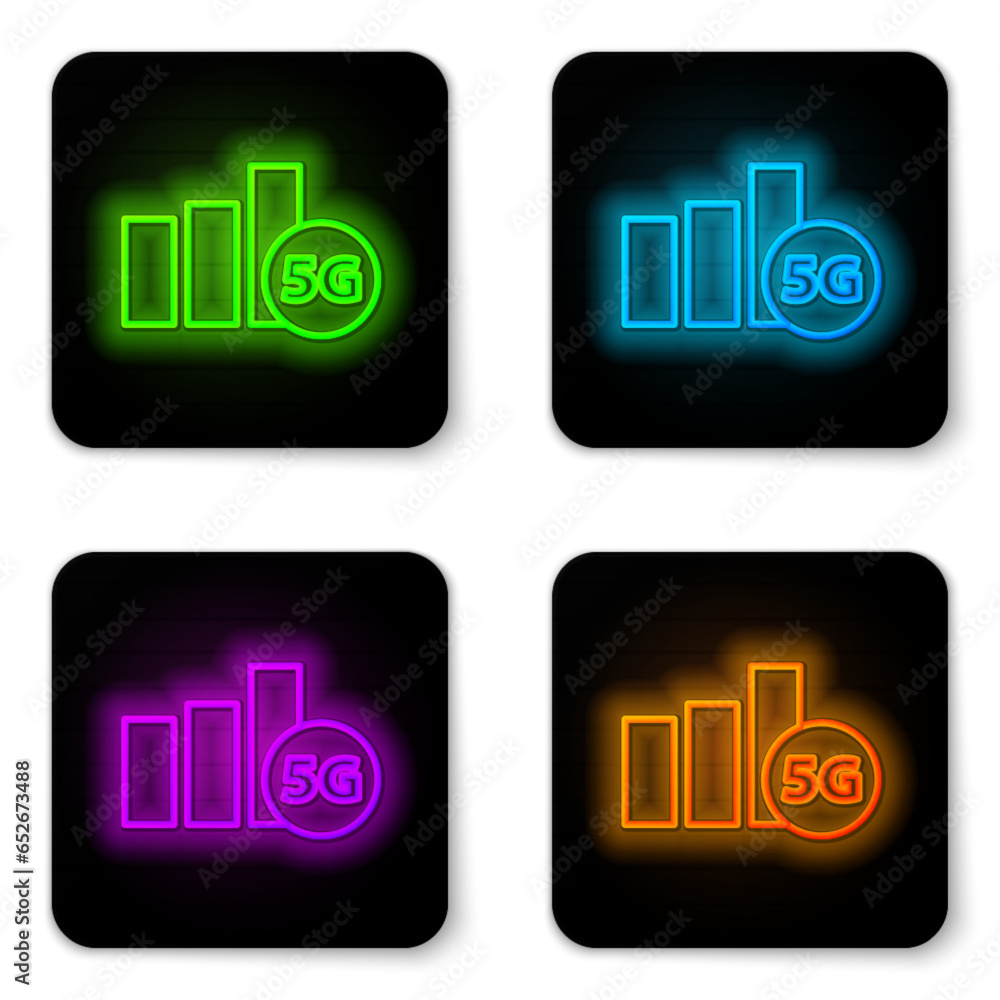 Poster glowing neon line 5g new wireless internet wifi connection icon isolated on white background. global