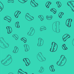 Black line Big bed for two or one person icon isolated seamless pattern on green background. Vector