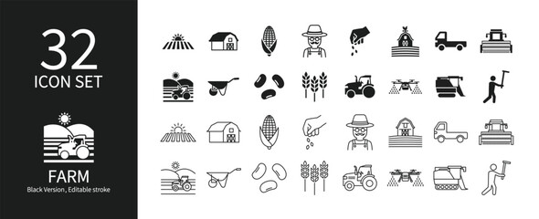 Icon set related to agriculture - obrazy, fototapety, plakaty