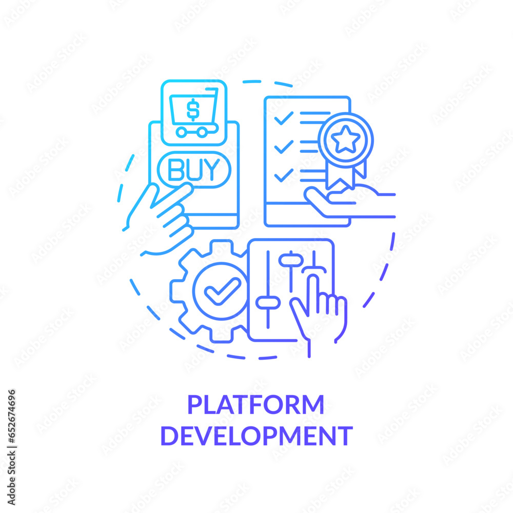 Poster 2d blue gradient icon platform development concept, simple isolated vector, c2c thin line illustrati