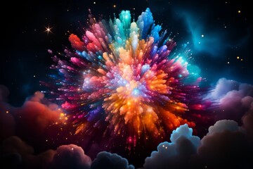 Firework creating a starburst of colors, Generative AI