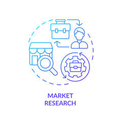 2D blue gradient icon market research concept, simple isolated vector, C2C thin line illustration.