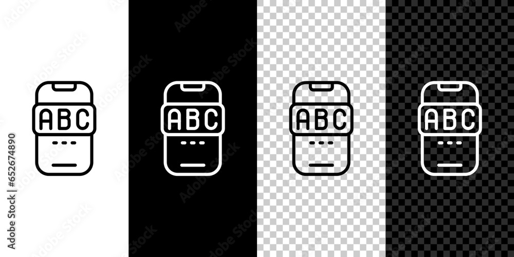 Poster set line e-learning of different foreign languages through the mobile application icon isolated on b