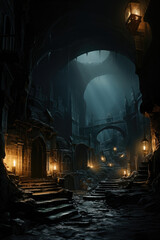 Concept Art: Fantasy Dungeon Landscape, Video Game Environment, RPG, Generative AI - obrazy, fototapety, plakaty