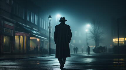 man walking in the streets at night alone