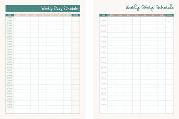 Set of weekly study schedule templates - obrazy, fototapety, plakaty