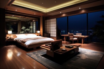 japanese style hotel room interior at night