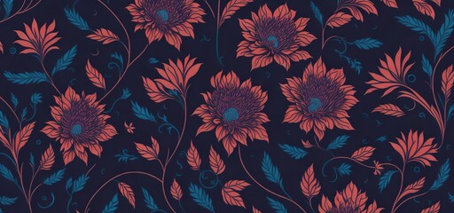 Colorful Floral Pattern with Blossoming Flowers on an Isolated Background