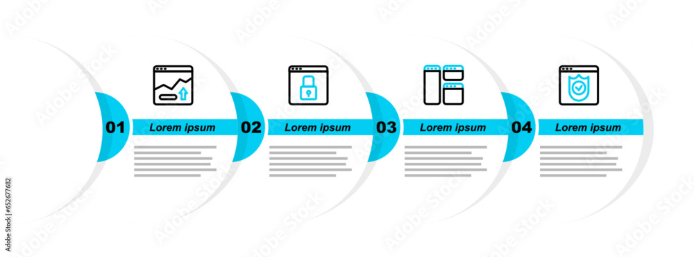 Poster set line browser with shield, window, secure your site https, ssl and financial growth increase icon