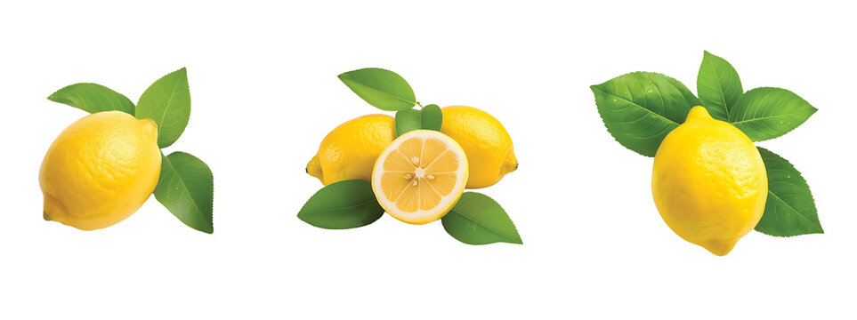 Delicious sliced lemon with leaf isolated, sliced lemon on Transparent Background with full depth of field sliced lemon PNG