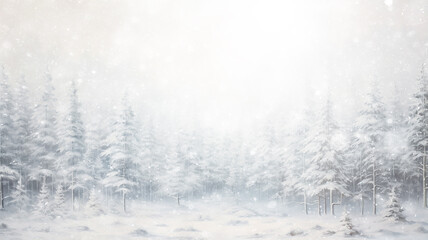 winter background, landscape in snowfall, trees in the forest nature view in cold weather, white abstract seasonal nature background january calendar