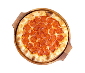 Pizza Pepperoni, isolated on white background, top view