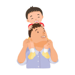 Father carry boy on shoulder hand drawn illustration