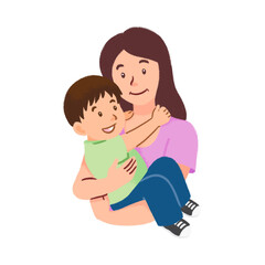 Mother carry boy hand drawn illustration