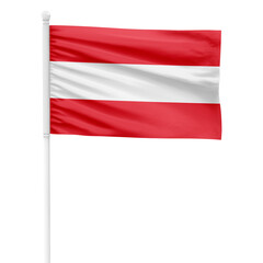 Austria flag isolated on cutout background. Waving the Austria flag on a white metal pole.