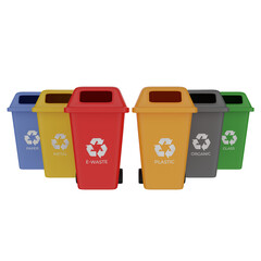 3D various types of garbage lined up