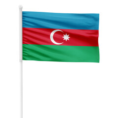 Azerbaijan flag isolated on cutout background. Waving the Azerbaijan flag on a white metal pole.