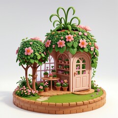 Fototapeta na wymiar Miniature Floral Dollhouse in Botanical Conservatory