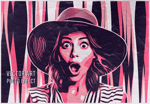 Vintage Vector Art Photo Effect With Lines Mockup