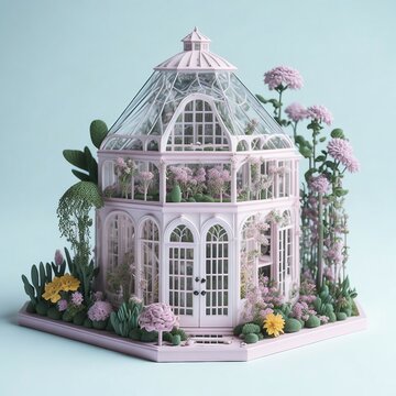 Enchanted Miniature Floral Dollhouse in Botanical Conservatory, pink