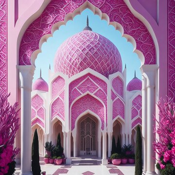Intricate Pink Mosque, a mosque with flowers