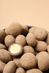 Tasty and sweet food - almonds in chocolate