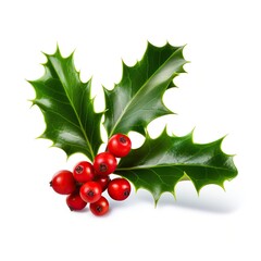 Sprig of European holly isolated on white background