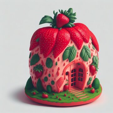 Strawberry house, blender, 3D house, Whimsical Strawberry House