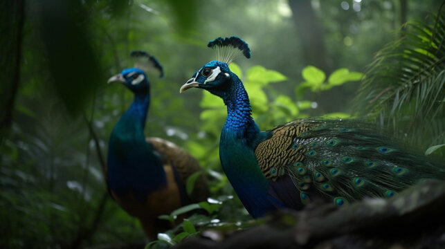 Peacock couple in the jungle