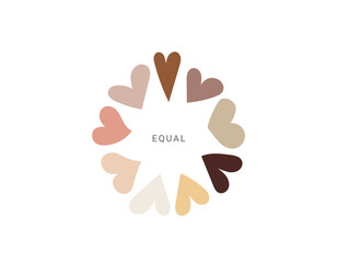 Embracing Unity: Overlapping Hearts Representing Diversity and Inclusion, text "equal"