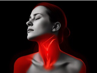 Pain collection, woman suffering from sore throat. Medical and health problem. Generative Ai