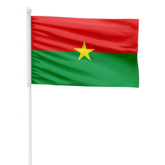 Burkina Faso flag isolated on cutout background. Waving the Burkina Faso flag on a white metal pole.