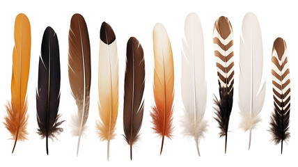 set collection of feathers isolated on a background for design and overlay