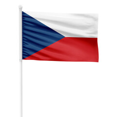 Czech Republic flag isolated on cutout background. Waving the Czech Republic flag on a white metal pole.