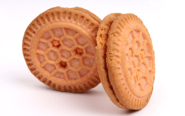 Cream Cookies on white background, new angles 
