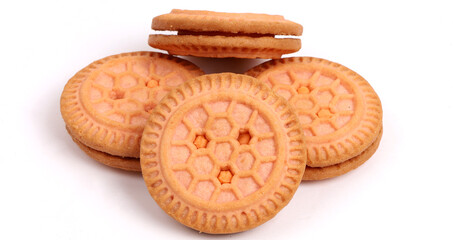 Cream Cookies on white background, new angles 