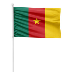 Cameron flag isolated on cutout background. Waving the Cameron flag on a white metal pole.