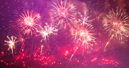 Purple Firework celebrate anniversary happy new year 2024, 4th of july holiday festival. Purple...